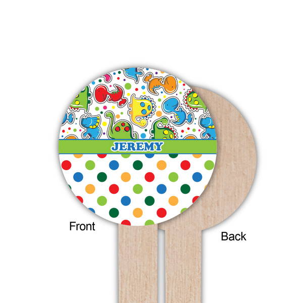 Dinosaur Print & Dots Wooden 6" Food Pick - Round - Single Sided - Front & Back