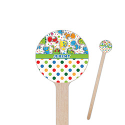 Dinosaur Print & Dots 6" Round Wooden Stir Sticks - Double Sided (Personalized)