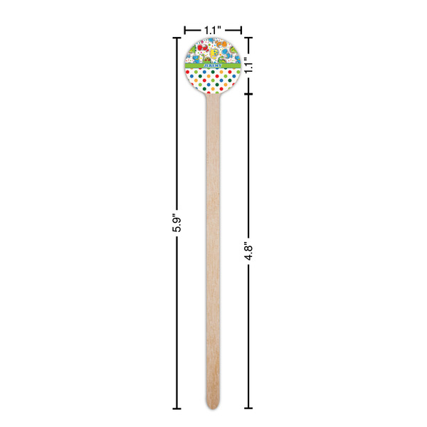 Dinosaur Print & Dots Wooden 6" Stir Stick - Round - Dimensions