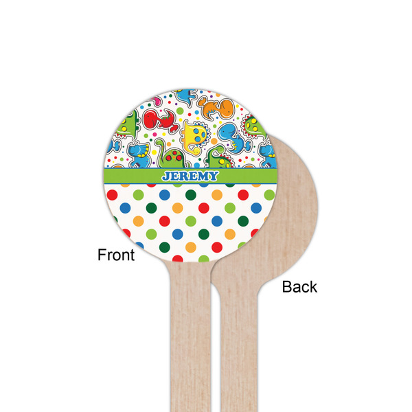Dinosaur Print & Dots Wooden 6" Stir Stick - Round - Single Sided - Front & Back