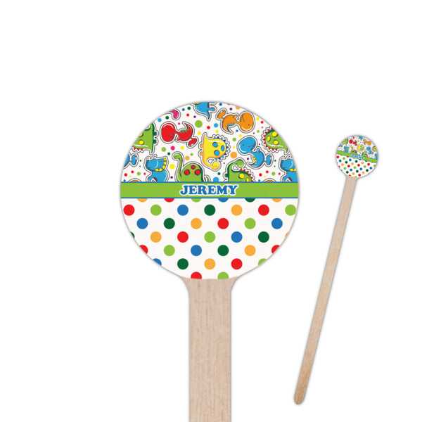 Custom Dinosaur Print & Dots 7.5" Round Wooden Stir Sticks - Single Sided (Personalized)