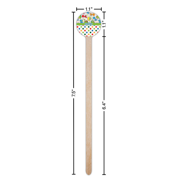 Dinosaur Print & Dots Wooden 7.5" Stir Stick - Round - Dimensions