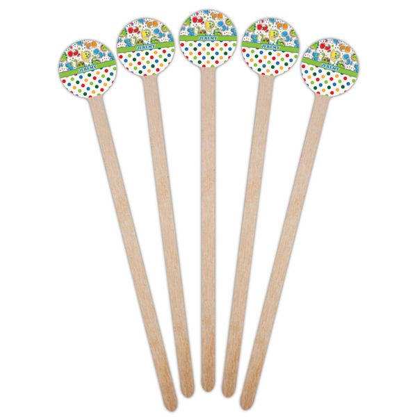 Dinosaur Print & Dots Wooden 7.5" Stir Stick - Round - Fan View