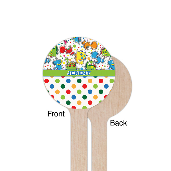 Dinosaur Print & Dots Wooden 7.5" Stir Stick - Round - Single Sided - Front & Back