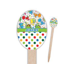 Dinosaur Print & Dots Oval Wooden Food Picks (Personalized)