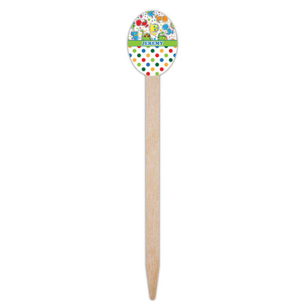 Dinosaur Print & Dots Wooden Food Pick - Oval - Single Pick