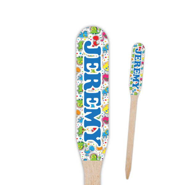 Custom Dinosaur Print & Dots Paddle Wooden Food Picks - Double Sided (Personalized)