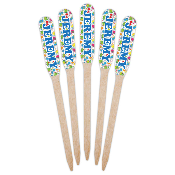 Dinosaur Print & Dots Wooden Food Pick - Paddle - Fan View