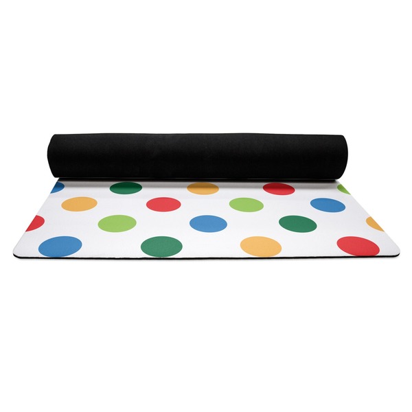 Dinosaur Print & Dots Yoga Mat Rolled up Black Rubber Backing