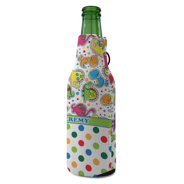 Dinosaur Print & Dots Zipper Bottle Cooler - ANGLE (bottle)