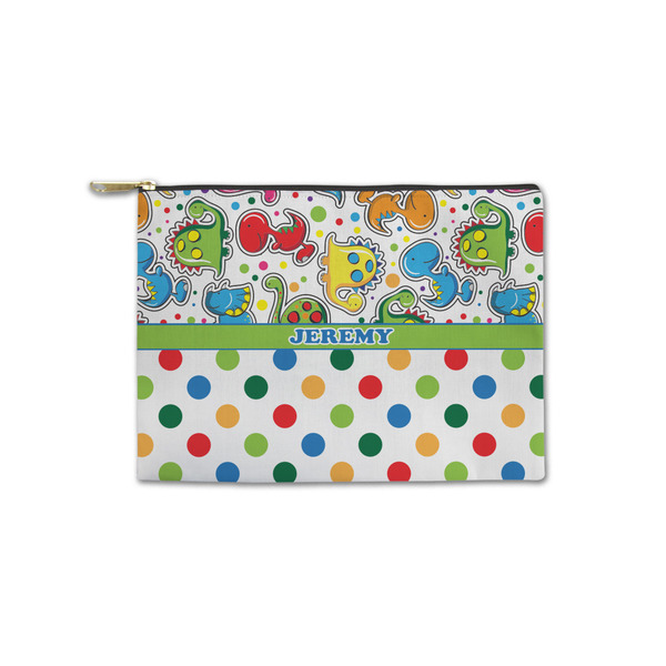 Custom Dinosaur Print & Dots Zipper Pouch - Small - 8.5"x6" (Personalized)