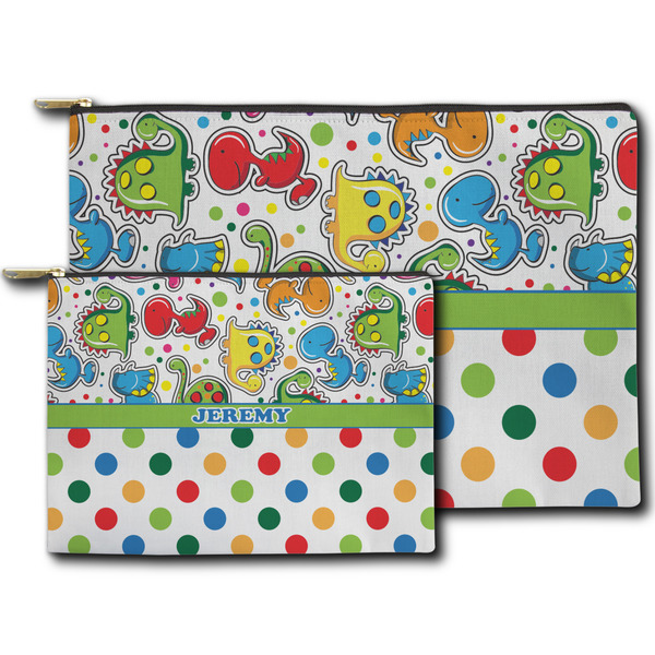 Dinosaur Print & Dots Zippered Pouches - Size Comparison