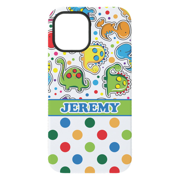 Dinosaur Print & Dots iPhone 15 Plus Tough Case - Back