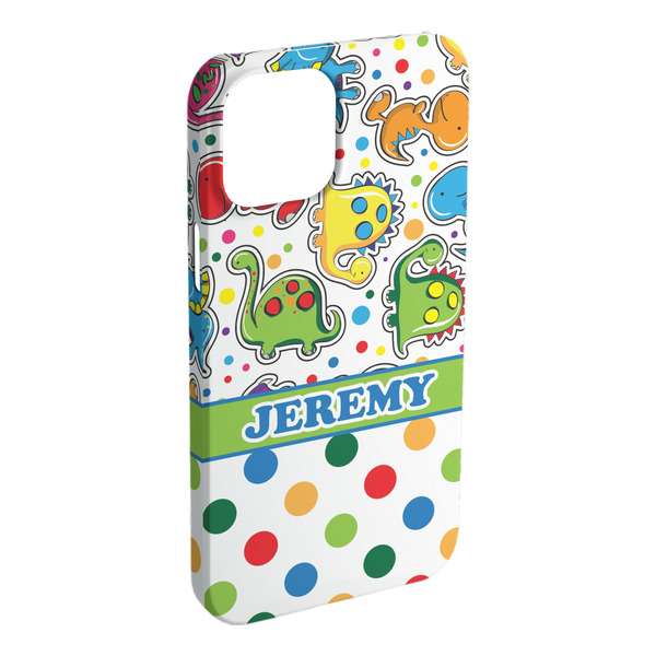 Custom Dinosaur Print & Dots iPhone Case - Plastic (Personalized)