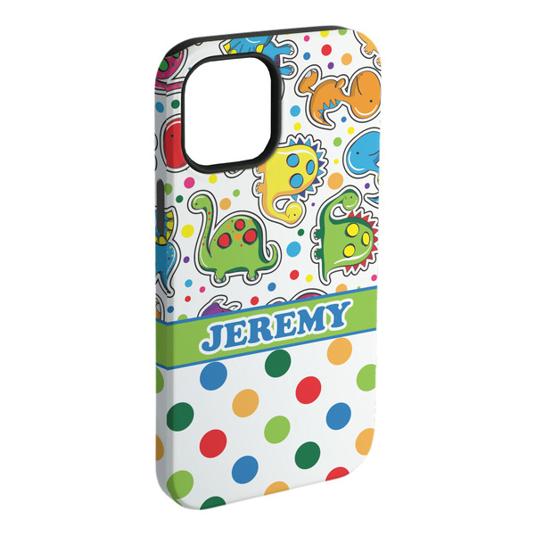 Custom Dinosaur Print & Dots iPhone Case - Rubber Lined (Personalized)