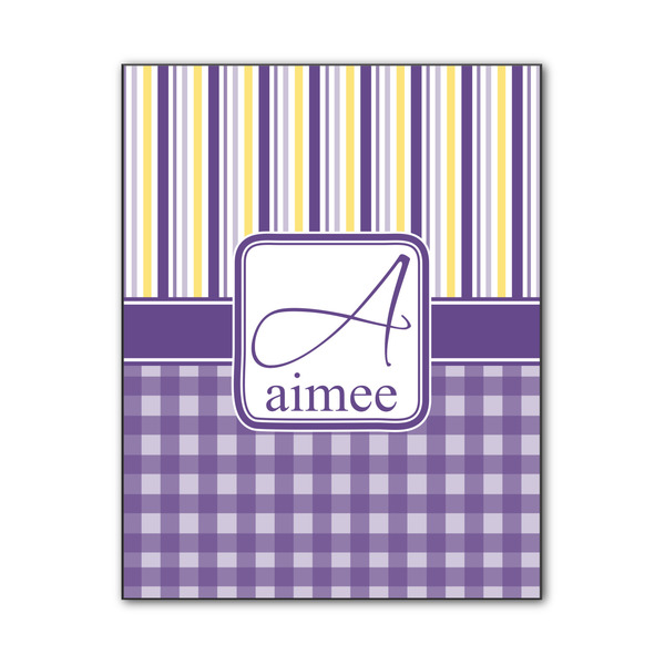 Custom Purple Gingham & Stripe Wood Print - 11x14 (Personalized)