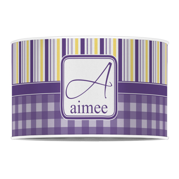 Purple Gingham & Stripe 12" Drum Lampshade - FRONT (Poly Film)