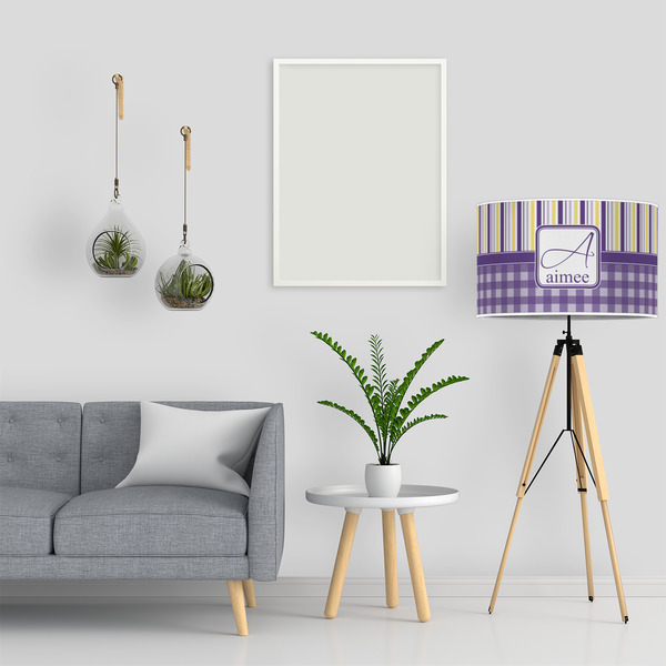 Purple Gingham & Stripe 12" Drum Lampshade - LIFESTYLE