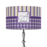 Purple Gingham & Stripe 12" Drum Lamp Shade - Fabric (Personalized)
