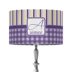 Purple Gingham & Stripe 12" Drum Lamp Shade - Fabric (Personalized)