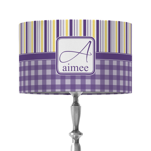Custom Purple Gingham & Stripe 12" Drum Lamp Shade - Fabric (Personalized)