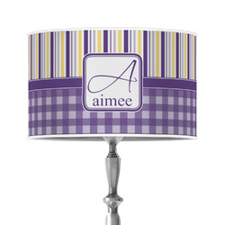 Purple Gingham & Stripe 12" Drum Lamp Shade - Poly-film (Personalized)