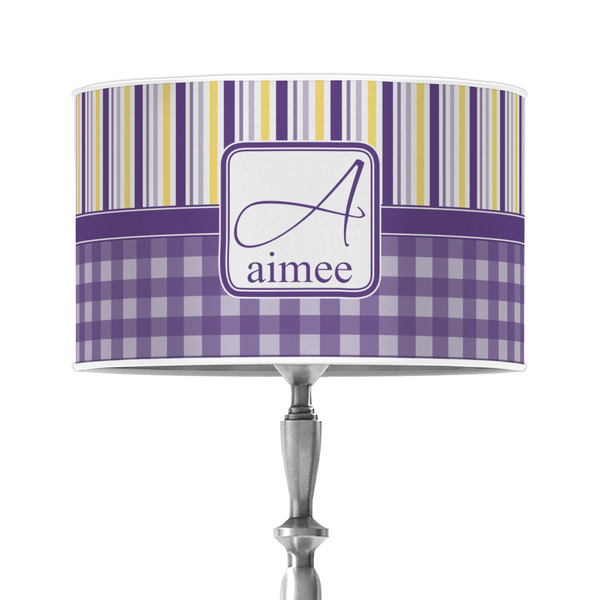 Custom Purple Gingham & Stripe 12" Drum Lamp Shade - Poly-film (Personalized)