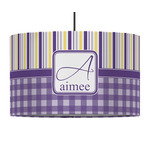 Purple Gingham & Stripe 12" Drum Pendant Lamp - Fabric (Personalized)