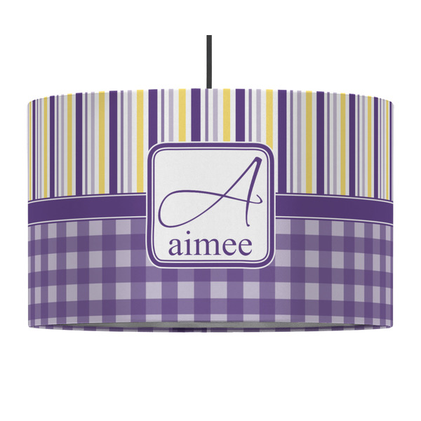 Purple Gingham & Stripe 12" Drum Lampshade - PENDANT (Fabric)