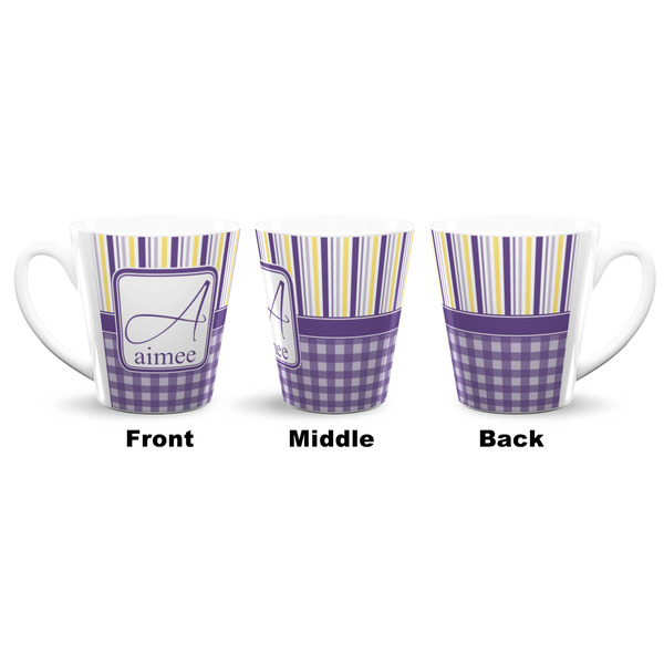 Purple Gingham & Stripe 12 Oz Latte Mug - Approval