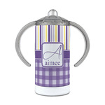 Purple Gingham & Stripe 12 oz Stainless Steel Sippy Cup (Personalized)