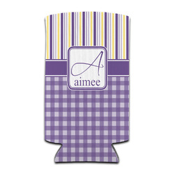 Purple Gingham & Stripe Can Cooler (tall 12 oz) (Personalized)