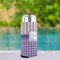 Purple Gingham & Stripe Can Cooler - Tall 12oz - In Context