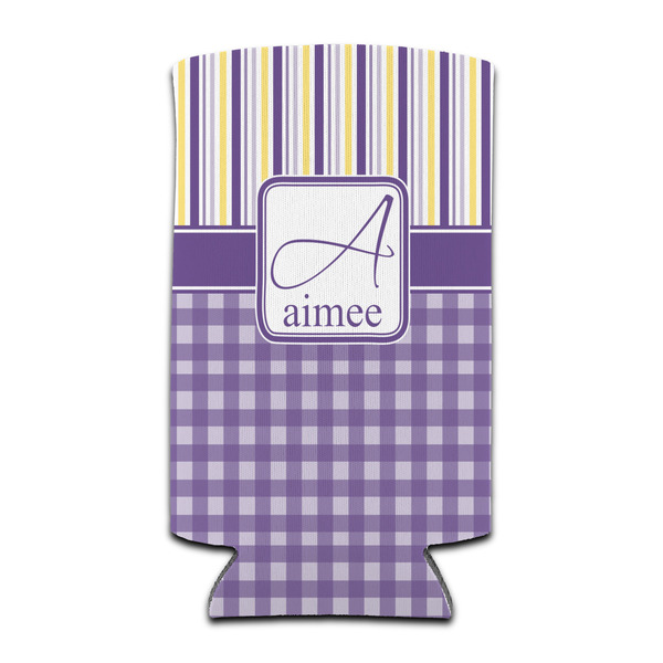 Purple Gingham & Stripe 12oz Tall Can Sleeve - Set of 4 - FRONT