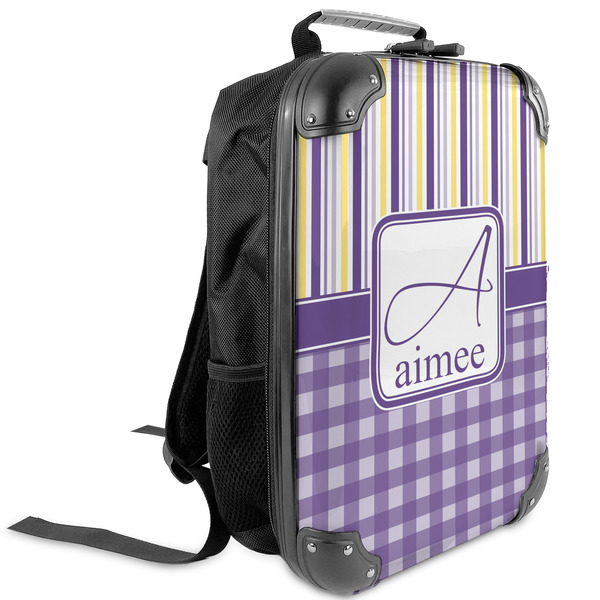 Custom Purple Gingham & Stripe Kids Hard Shell Backpack (Personalized)