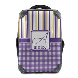 Purple Gingham & Stripe 15" Hard Shell Backpack (Personalized)
