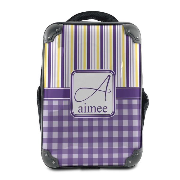 Custom Purple Gingham & Stripe 15" Hard Shell Backpack (Personalized)
