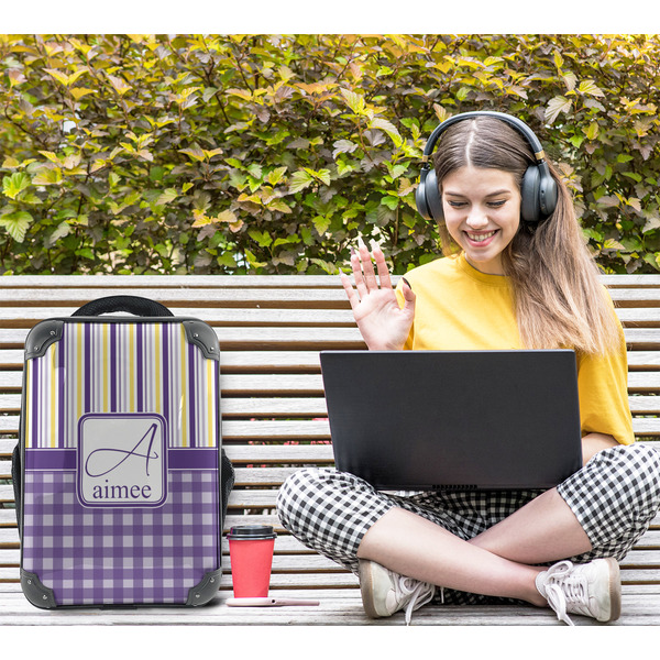 Purple Gingham & Stripe 15" Backpack - LIFESTYLE