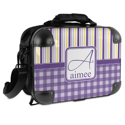 Purple Gingham & Stripe Hard Shell Briefcase - 15" (Personalized)
