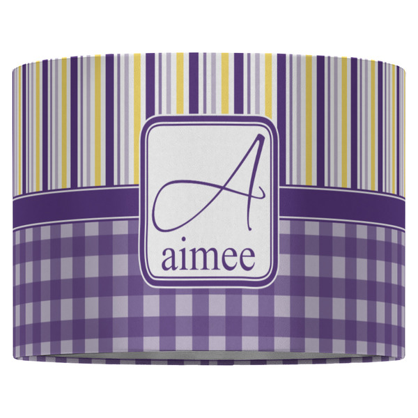 Purple Gingham & Stripe 16" Drum Lampshade - FRONT (Fabric)