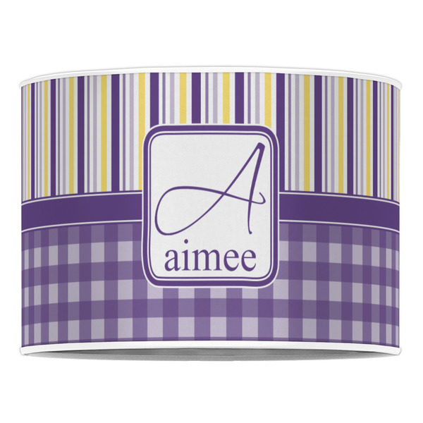 Purple Gingham & Stripe 16" Drum Lampshade - FRONT (Poly Film)