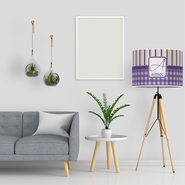 Purple Gingham & Stripe 16" Drum Lampshade - LIFESTYLE
