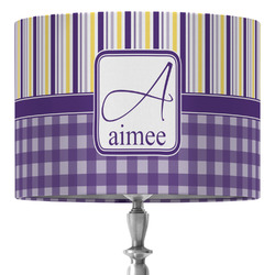Purple Gingham & Stripe 16" Drum Lamp Shade - Fabric (Personalized)