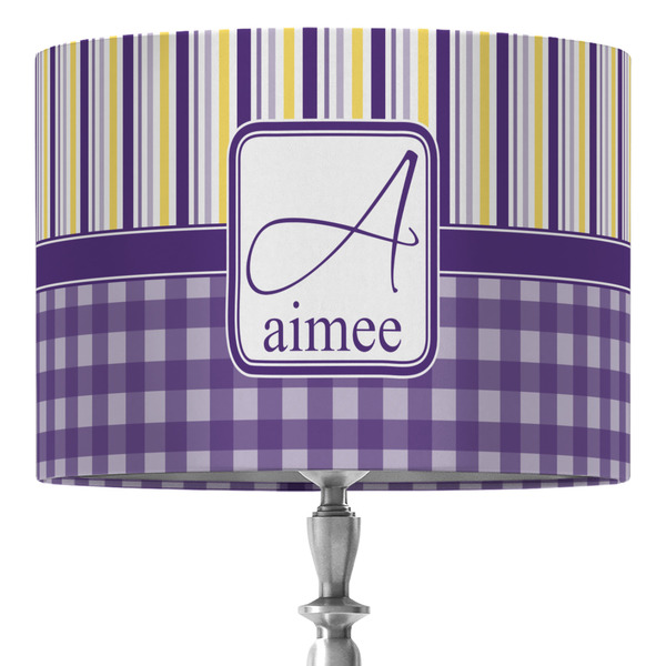Custom Purple Gingham & Stripe 16" Drum Lamp Shade - Fabric (Personalized)