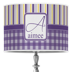 Purple Gingham & Stripe 16" Drum Lamp Shade - Poly-film (Personalized)