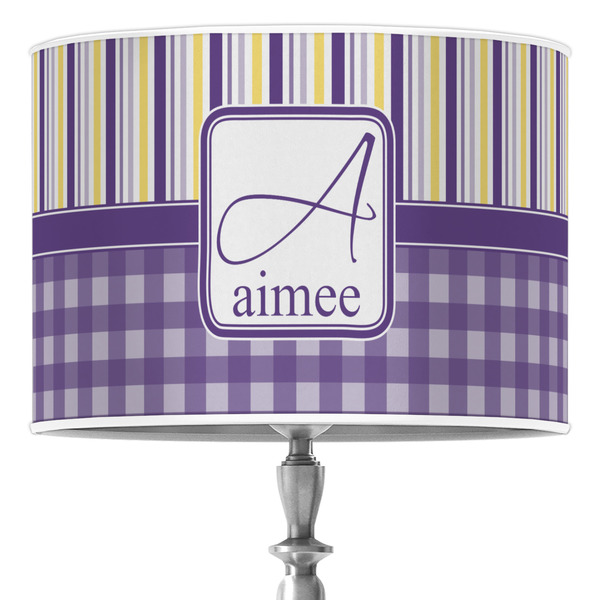 Custom Purple Gingham & Stripe Drum Lamp Shade (Personalized)