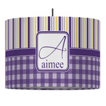 Purple Gingham & Stripe 16" Drum Pendant Lamp - Fabric (Personalized)