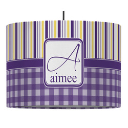 Purple Gingham & Stripe Drum Pendant Lamp (Personalized)