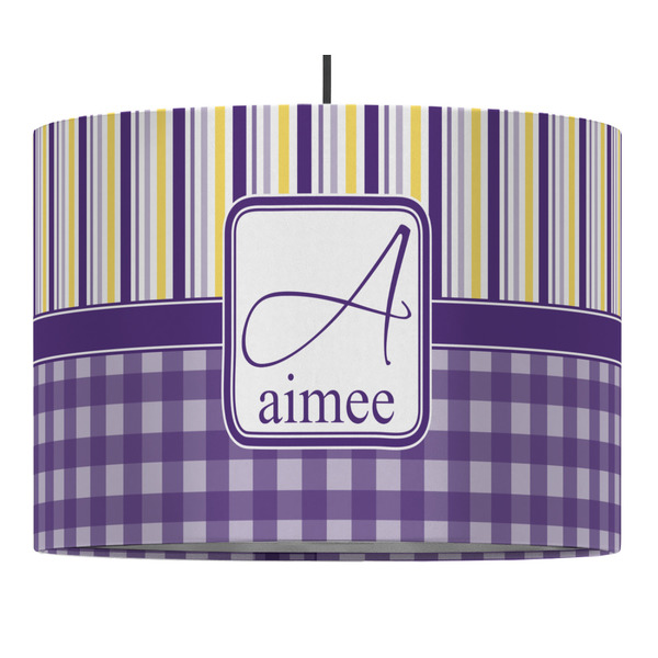 Purple Gingham & Stripe 16" Drum Lampshade - PENDANT (Fabric)