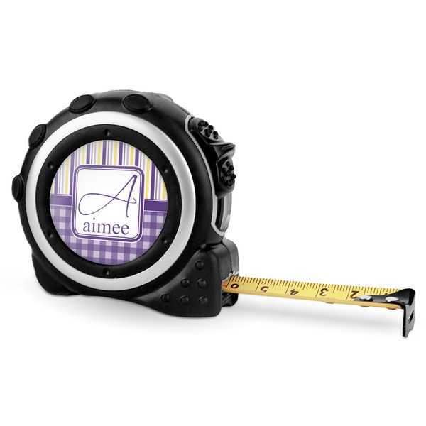 Custom Purple Gingham & Stripe Tape Measure - 16 Ft (Personalized)